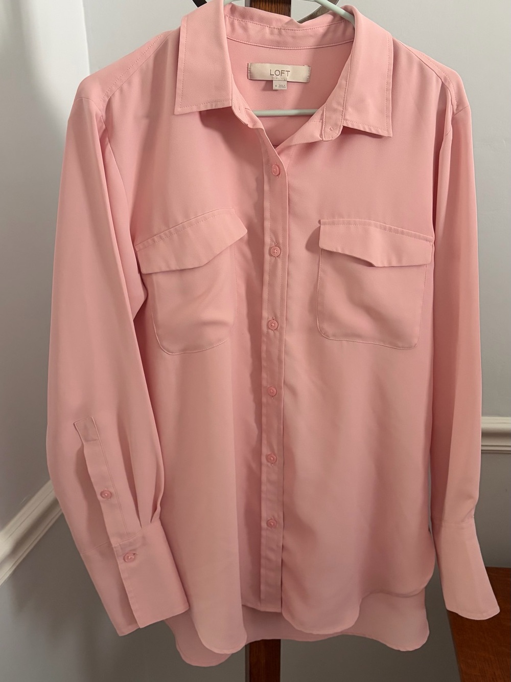 LOFT Soft Pink Long-Sleeve Button-Down Shirt